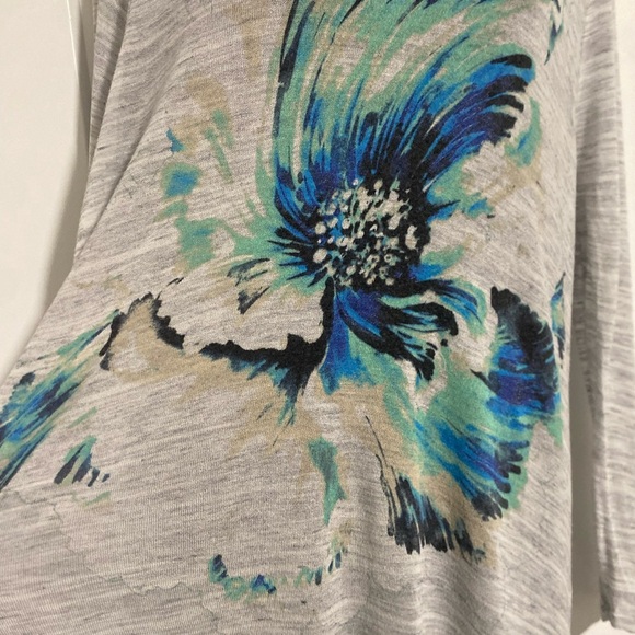 Lucky Brand V-Neck grey‎ Watercolour Long Sleeve Floral Print Shirt Top Size XL - Picture 2 of 6
